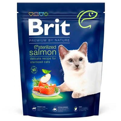 Сухий корм для стерилізованих котів Brit Premium by Nature Cat Sterilized Salmon 300 г (лосось) 171848 фото