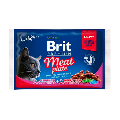 Вологий корм для котів Brit Premium Cat Meat Plate pouches 400 г (асорті з 2 смаків &laquo;М'ясна тарілка&raquo;) 100277 /506262 фото