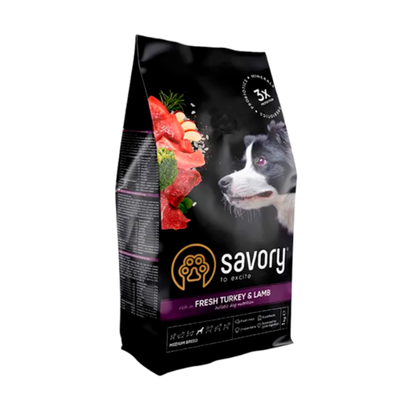 Сухий корм для собак середніх порід Savory 1 кг (індичка та ягня) 30259 фото