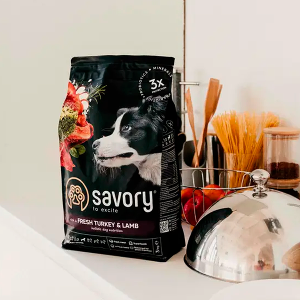 Сухий корм для собак середніх порід Savory 1 кг (індичка та ягня) 30259 фото