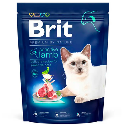 Сухий корм для котів із чутливим травленням Brit Premium by Nature Cat Sensitive 300 г (ягня) 171849 фото