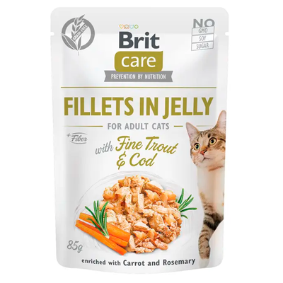 Вологий корм для котів Brit Care Cat pouch 85 г (тріска і форель в желе) 100536/0587 фото